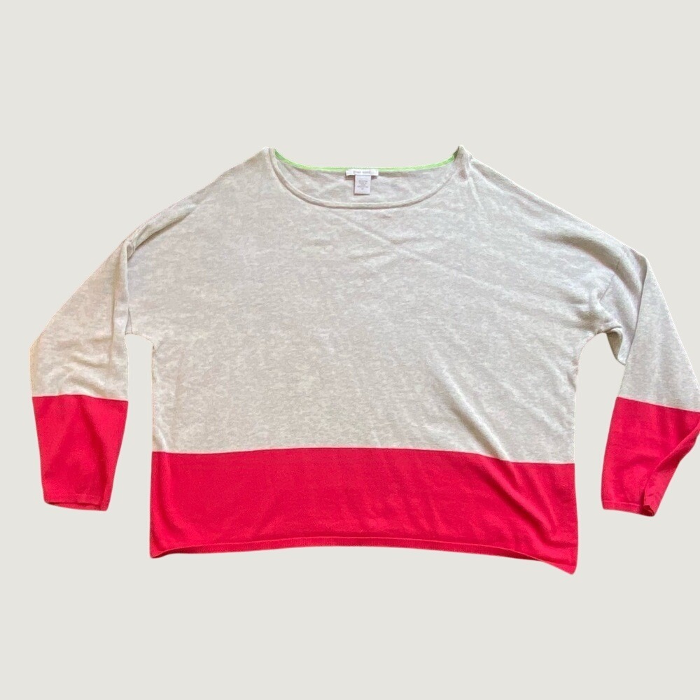 Joan Vass Womens Gray Pink Colorblock Knit Sweater Boat Neck Long Sleeve Size M
